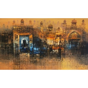 A. Q. Arif, 24 x 42 Inch, Oil on Canvas, Cityscape Painting, AC-AQ-450